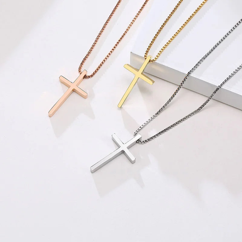 Simple Stainless Steel Cross Pendant Necklaces for Women, Prayer Religious Choker Collar Christian Gift Jewelry  (GoldenCity)