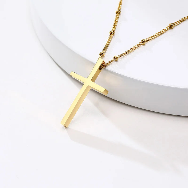 Simple Stainless Steel Cross Pendant Necklaces for Women, Prayer Religious Choker Collar Christian Gift Jewelry  (GoldenCity)