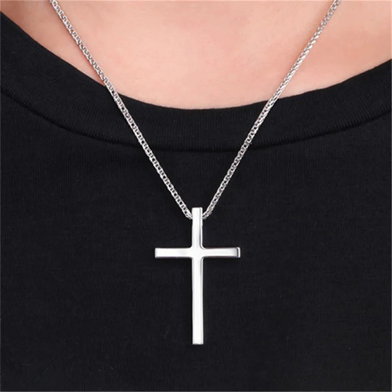 Trendy 925 Sterling Silver Necklace For Men Jewelry Female Classic Cross Pendant Necklaces Male Choker Bijou Lady Necklaces Hot  (GoldenCity)