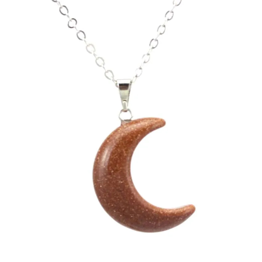Natural Crystal Stone Crescent Moon Pendant Healing Crystals Quartz Reiki Labradorite Earrings Pendant Necklace For Women Girls  (GoldenCity)
