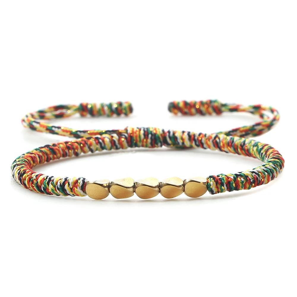 Handmade Tibetan Copper Bead Thread Braided Bracelet Red Lucky Rope Prayer Wristband Bracelets for Men Women Ethnic Jewelry Gift  (GoldenCity)