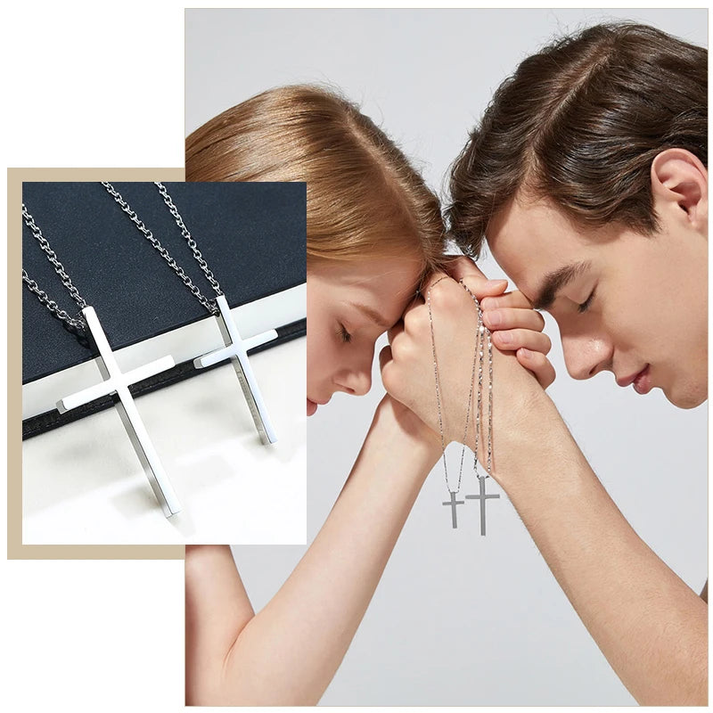 Simple Stainless Steel Cross Pendant Necklaces for Women, Prayer Religious Choker Collar Christian Gift Jewelry  (GoldenCity)