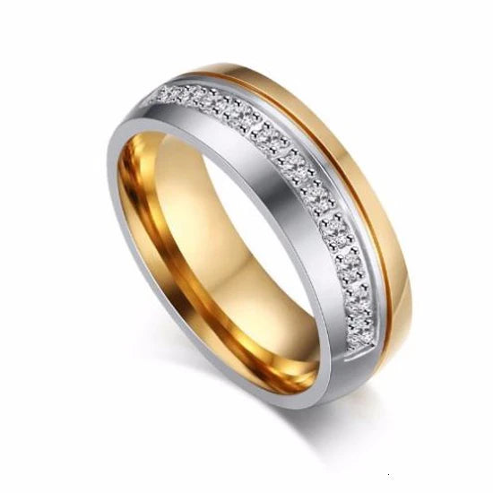 Gold Color Wedding Bands Ring for Women Men Jewelry Stainless Steel Engagement Ring Couple Anniversary Gift Amazing Price  (GoldenCity)