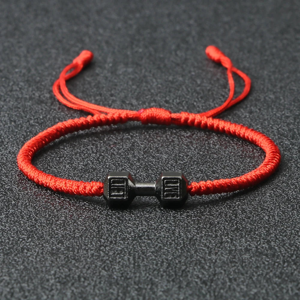 Energy Dumbbell Pendant Braided Bracelet Handmade Nylon Rope Adjustable Bracelet Women Prayer Couple Bangle Jewelry Gift Fashion  (GoldenCity)