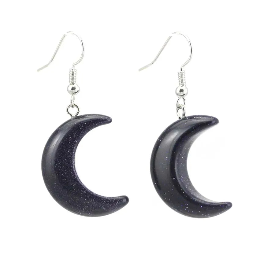 Natural Crystal Stone Crescent Moon Pendant Healing Crystals Quartz Reiki Labradorite Earrings Pendant Necklace For Women Girls  (GoldenCity)