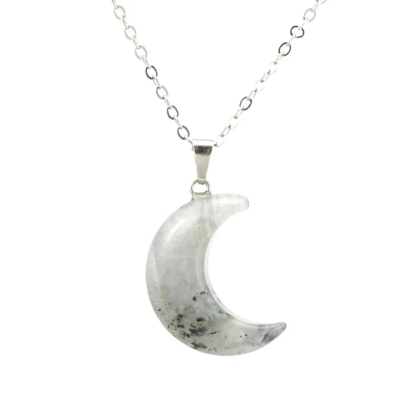Natural Crystal Stone Crescent Moon Pendant Healing Crystals Quartz Reiki Labradorite Earrings Pendant Necklace For Women Girls  (GoldenCity)