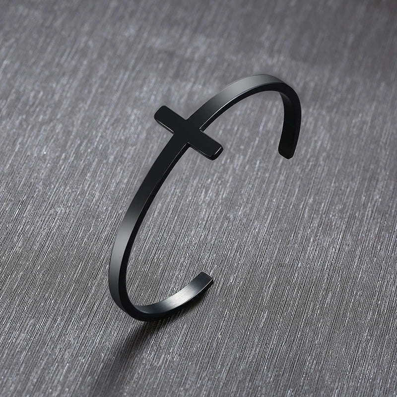Stylish Cross Bangle for Women Men, Glossy Stainless Steel Cuff Bracelet, Unisex Religious Faith Jewelry  (GoldenCity)
