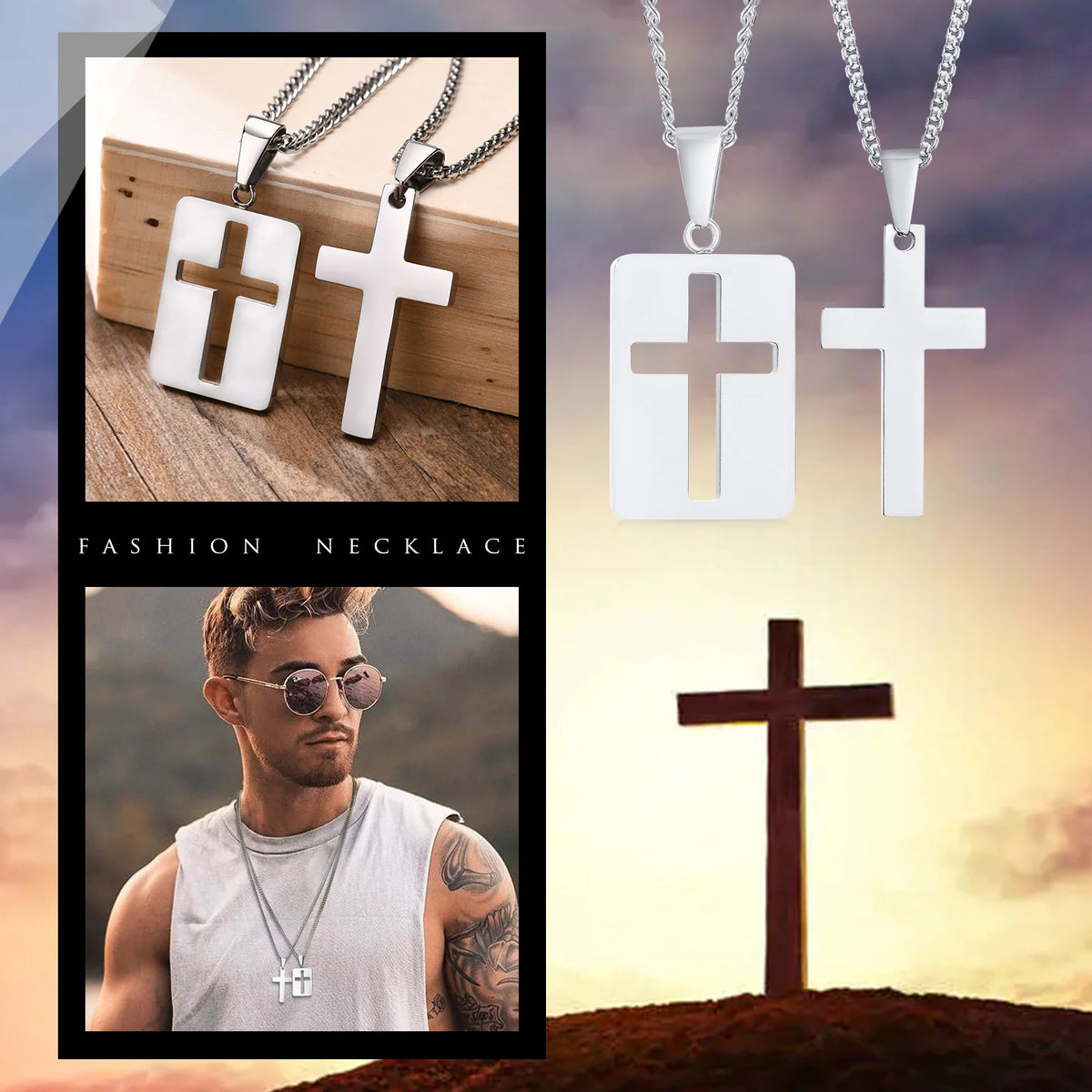 Minimalist Cross Necklaces Faith Pendant,Simple Stainless Steel Christian Prayer Religious Women Men Jewelry,Car Pendant  (GoldenCity)