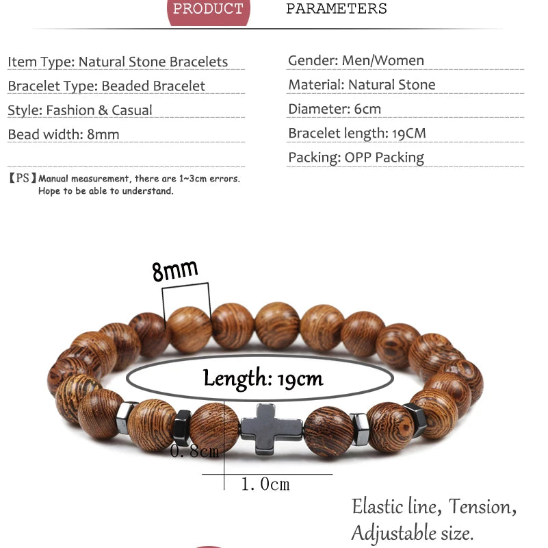 Prayer Men Women Bracelet Hematite Cross Rosary Natural Stone Beads Jesus Onyx Meditation Bracelets Bangles Jewelry Gift Pulsera  (GoldenCity)