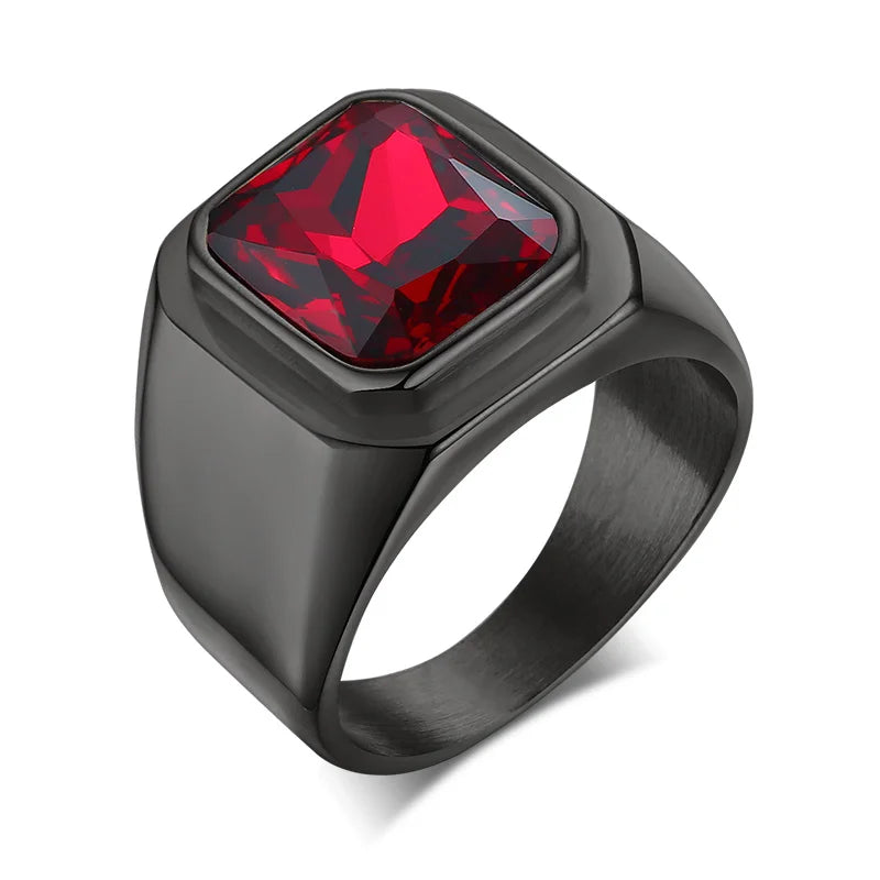 12.5mm Signet Ring for Men, Black Square Top Stainless Steel Finger Band, Gothic Punk Rock Boy Stamp Rings  (GoldenCity)