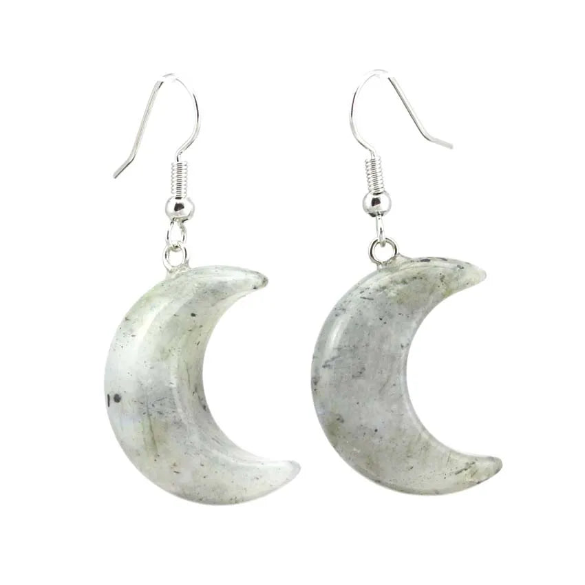 Natural Crystal Stone Crescent Moon Pendant Healing Crystals Quartz Reiki Labradorite Earrings Pendant Necklace For Women Girls  (GoldenCity)
