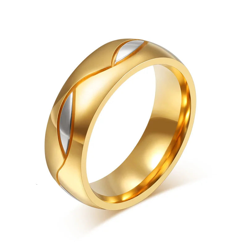 Gold Color Wedding Bands Ring for Women Men Jewelry Stainless Steel Engagement Ring Couple Anniversary Gift Amazing Price  (GoldenCity)