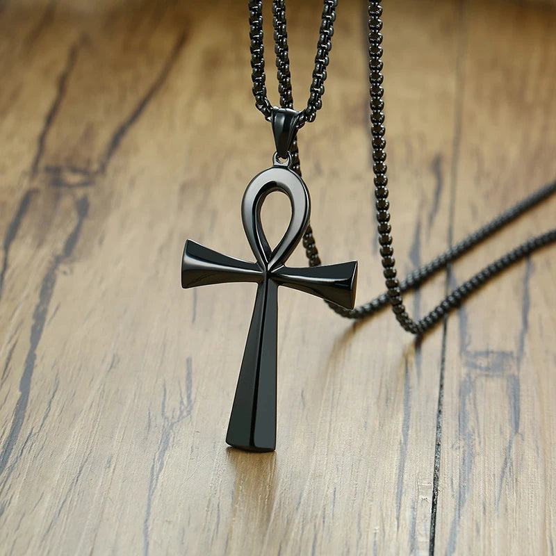 Religion Egyptian Ankh Crucifix Necklaces Stainless Steel Symbol of Life Cross Pendants Prayer Gifts Jewelry  (GoldenCity)