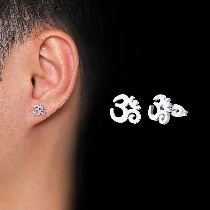 Mens Ankh Cross Stud Earrings for Women Jewelry Stainless Steel AUM OM Casual Unisex Gifts  (GoldenCity)