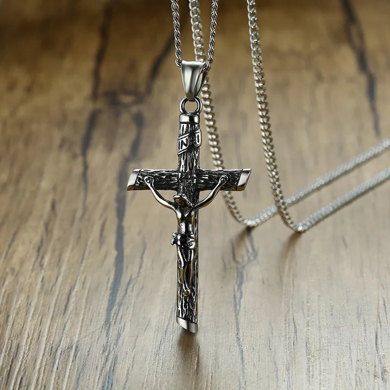 Cross Necklace for Men Women,Catholicism Jesus Pendant,Gold Color Stainless Steel Unisex Collar,Church Prayer Faith Jewelry  (GoldenCity)