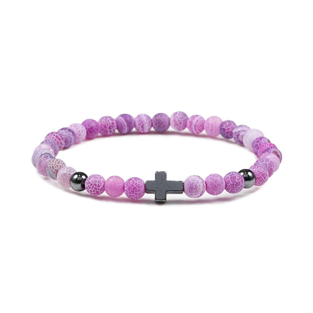 Prayer Men Women Bracelet Hematite Cross Rosary Natural Stone Beads Jesus Onyx Meditation Bracelets Bangles Jewelry Gift Pulsera  (GoldenCity)