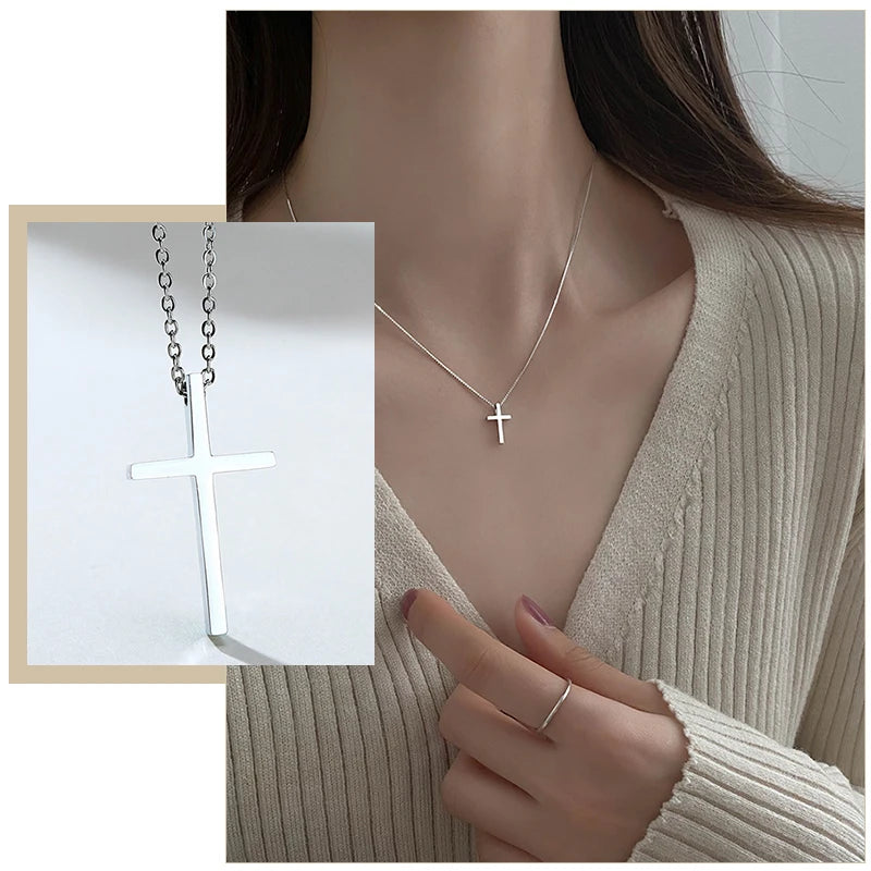 Simple Stainless Steel Cross Pendant Necklaces for Women, Prayer Religious Choker Collar Christian Gift Jewelry  (GoldenCity)