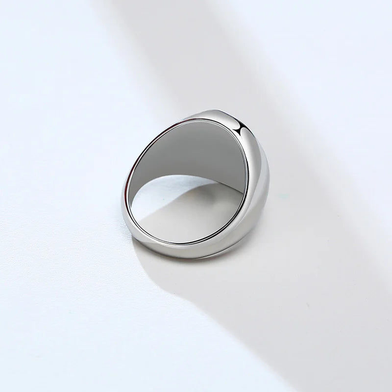 Gothic Punk Rings for Men Signet Rings Round Square Top Stamp Finger Band Chunky Boys Teens Rock Jewelry Fraternal Rings  (GoldenCity)