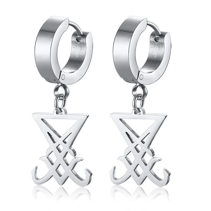Sigil of Lucifer Dangle Earrings for Men Stainless Steel Unisex Brincos Religious Jewelry  (GoldenCity)