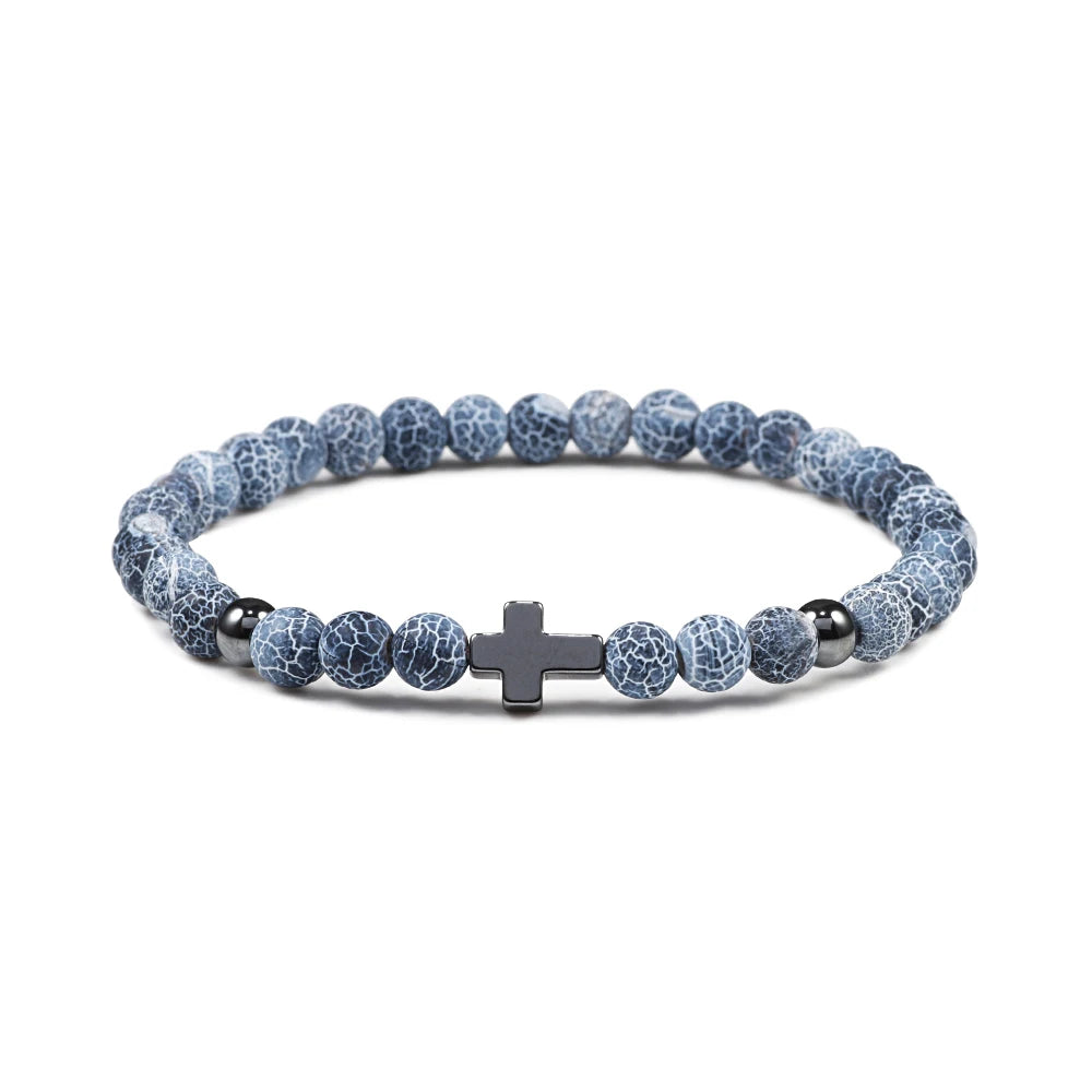Prayer Men Women Bracelet Hematite Cross Rosary Natural Stone Beads Jesus Onyx Meditation Bracelets Bangles Jewelry Gift Pulsera  (GoldenCity)
