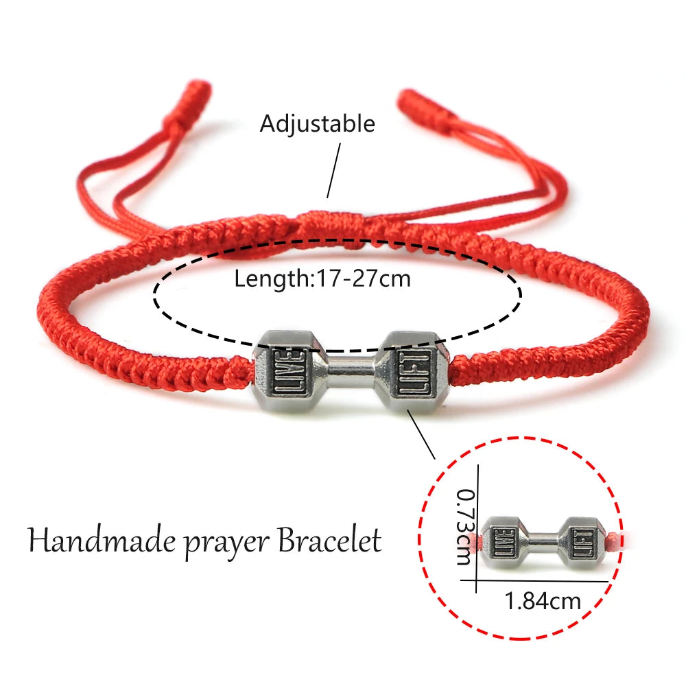 Energy Dumbbell Pendant Braided Bracelet Handmade Nylon Rope Adjustable Bracelet Women Prayer Couple Bangle Jewelry Gift Fashion  (GoldenCity)