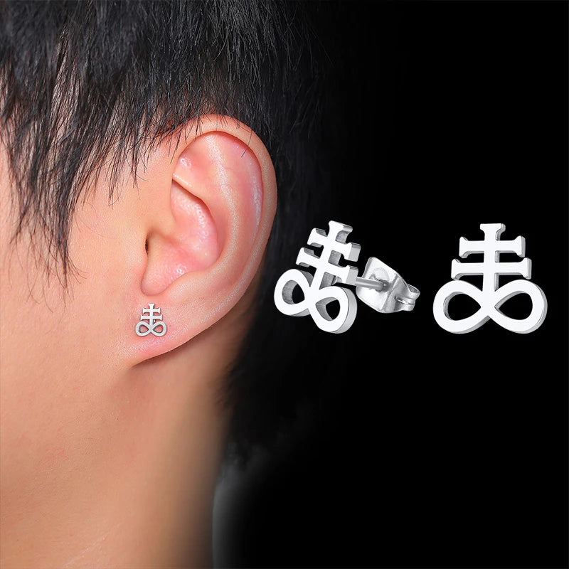 Men Lucifer and Satan Stud Earrings for Women Black and Color Stainless Steel Unisex Jewelry brincos masculinos  (GoldenCity)