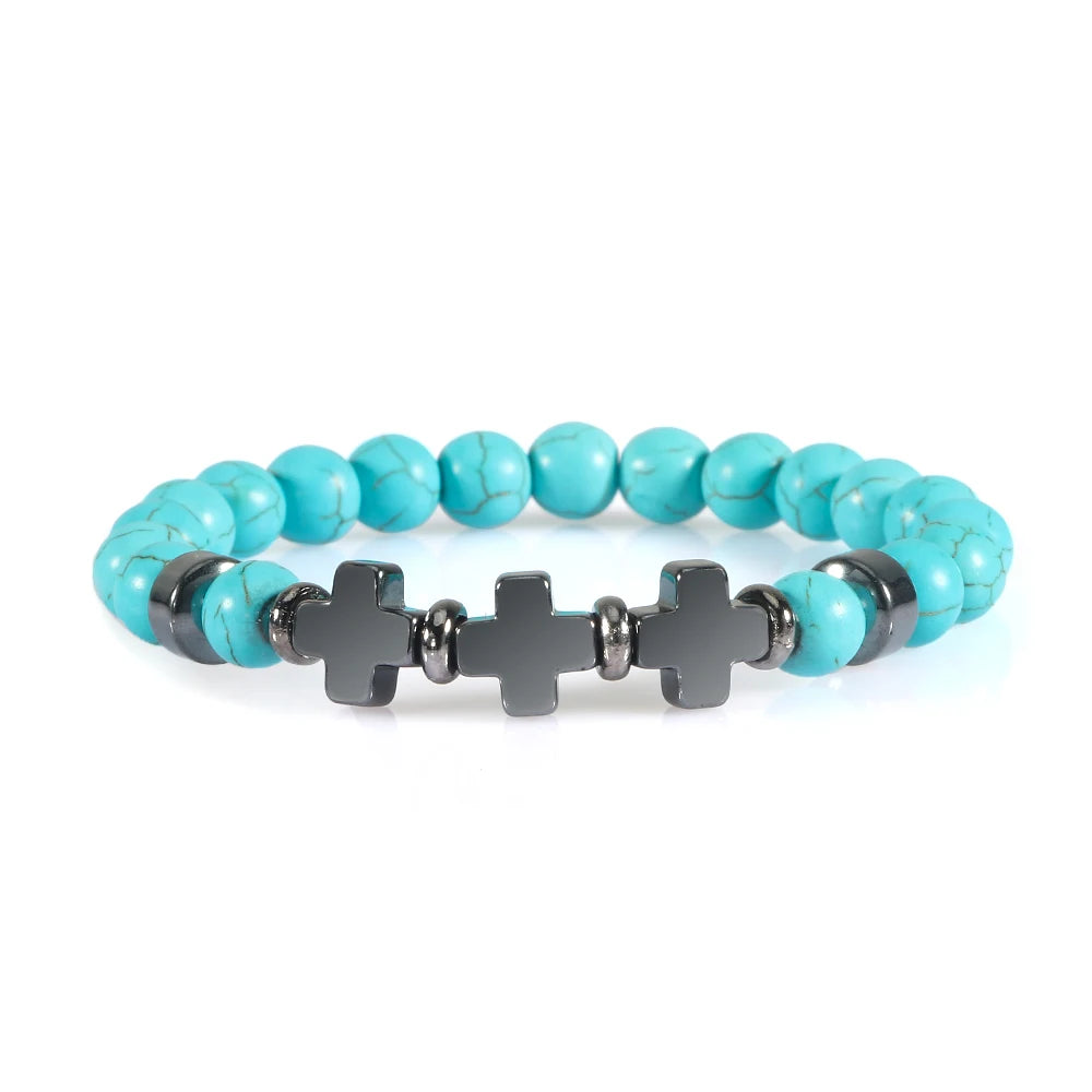 Prayer Men Women Bracelet Hematite Cross Rosary Natural Stone Beads Jesus Onyx Meditation Bracelets Bangles Jewelry Gift Pulsera  (GoldenCity)