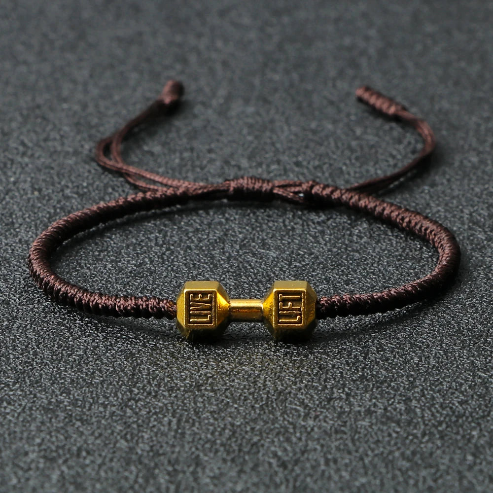 Energy Dumbbell Pendant Braided Bracelet Handmade Nylon Rope Adjustable Bracelet Women Prayer Couple Bangle Jewelry Gift Fashion  (GoldenCity)