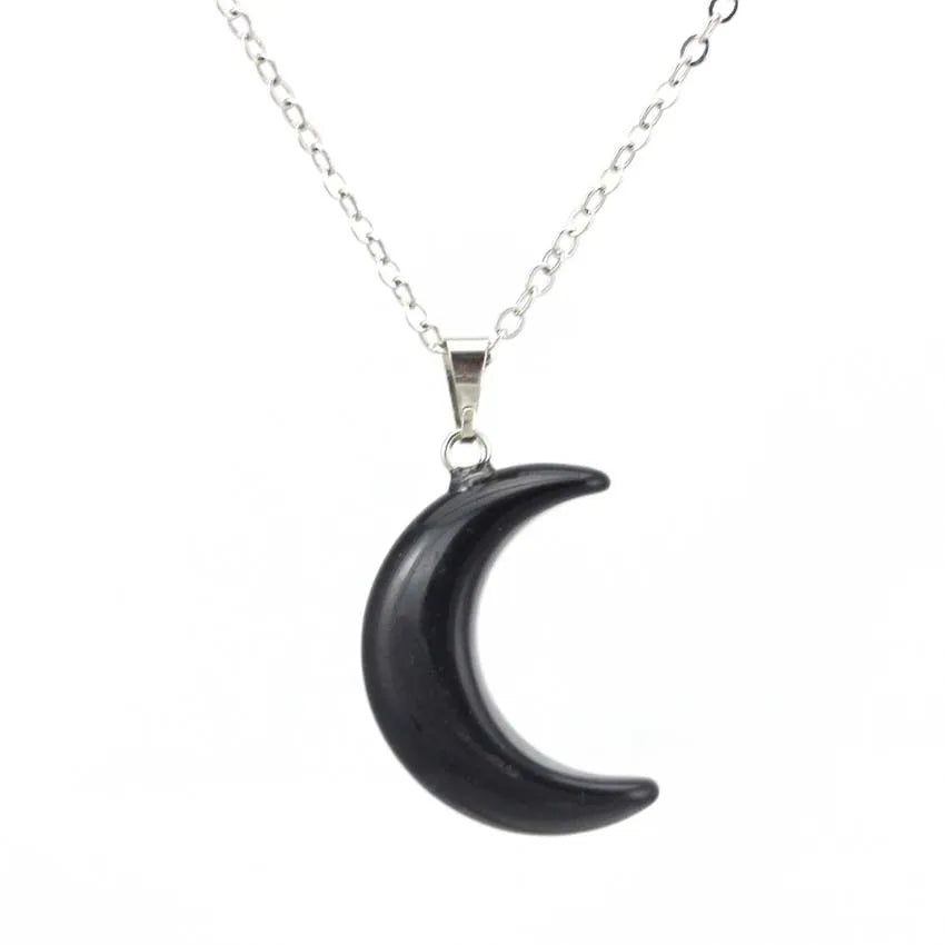Natural Crystal Stone Crescent Moon Pendant Healing Crystals Quartz Reiki Labradorite Earrings Pendant Necklace For Women Girls  (GoldenCity)