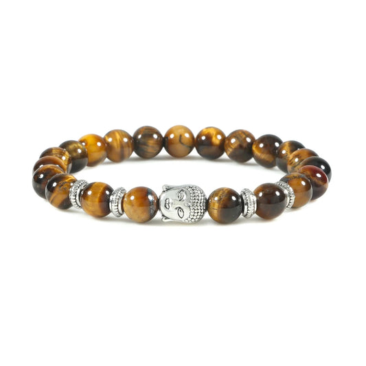 Reiki Tiger Eyes Beaded Buddha Bracelet Natural Stone Bracelet Elastic Rosary Men Women Prayer Charm Yoga Jewelry Gift Pulseras  (GoldenCity)