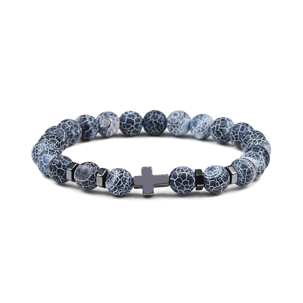 Prayer Men Women Bracelet Hematite Cross Rosary Natural Stone Beads Jesus Onyx Meditation Bracelets Bangles Jewelry Gift Pulsera  (GoldenCity)