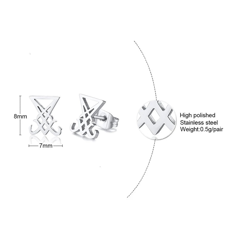 Men Lucifer and Satan Stud Earrings for Women Black and Color Stainless Steel Unisex Jewelry brincos masculinos  (GoldenCity)