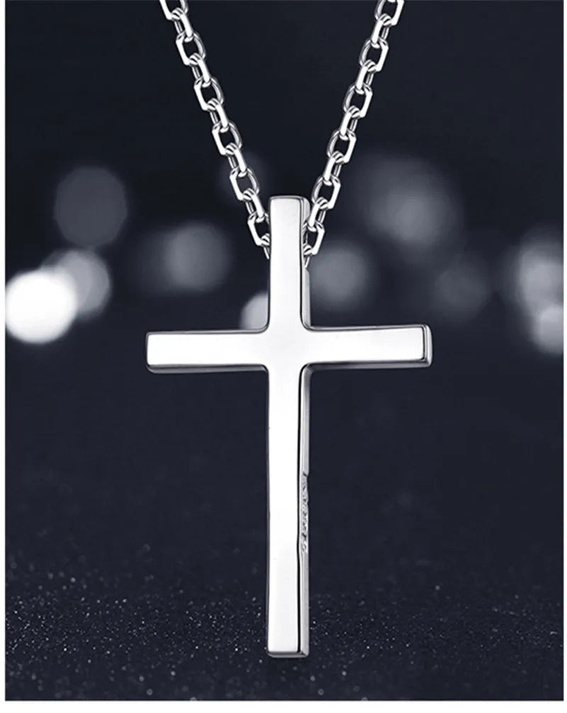 Trendy 925 Sterling Silver Necklace For Men Jewelry Female Classic Cross Pendant Necklaces Male Choker Bijou Lady Necklaces Hot  (GoldenCity)