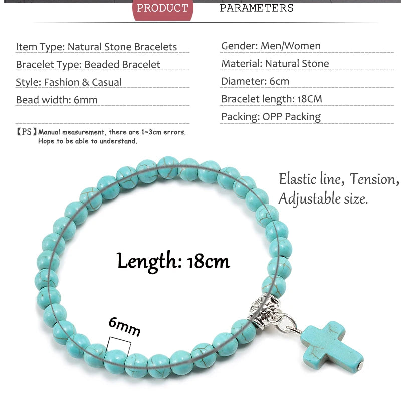 Prayer Bracelet 6MM Onyx Natural Stone Beads Religion Jesus Cross Pedant Bracelets Bangles for Men Women Yoga Friendship Jewelry  (GoldenCity)