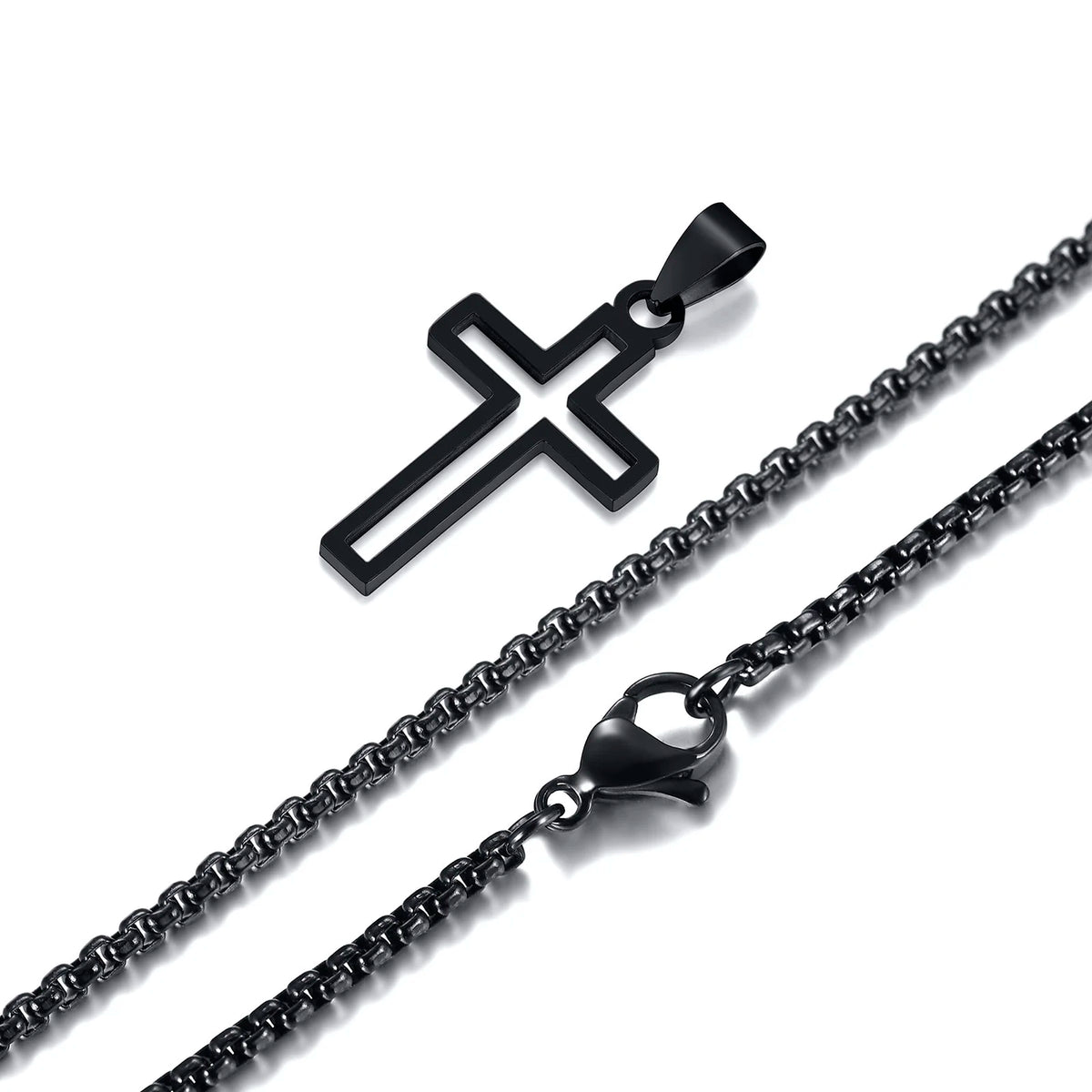 Cutout Cross Necklace for Men Women, Stainless Steel Hollow Cross Pendant with 24" Box Chain, Religious Faith Christ Collar  (GoldenCity)