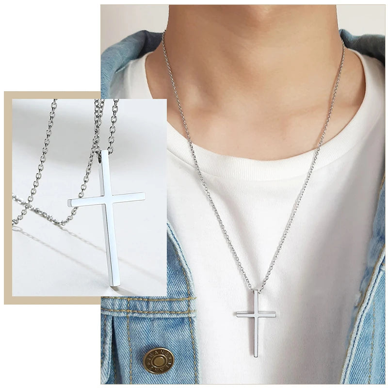 Simple Stainless Steel Cross Pendant Necklaces for Women, Prayer Religious Choker Collar Christian Gift Jewelry  (GoldenCity)