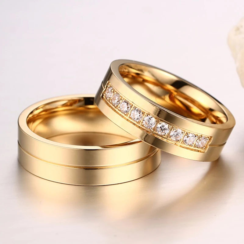 Gold Color Wedding Bands Ring for Women Men Jewelry Stainless Steel Engagement Ring Couple Anniversary Gift Amazing Price  (GoldenCity)