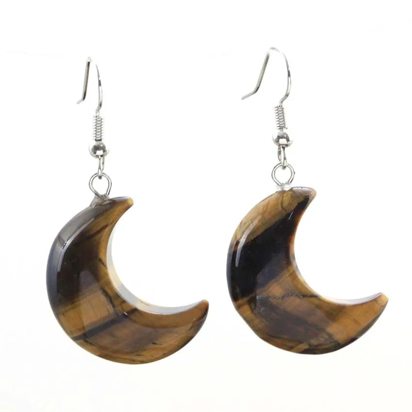 Natural Crystal Stone Crescent Moon Pendant Healing Crystals Quartz Reiki Labradorite Earrings Pendant Necklace For Women Girls  (GoldenCity)