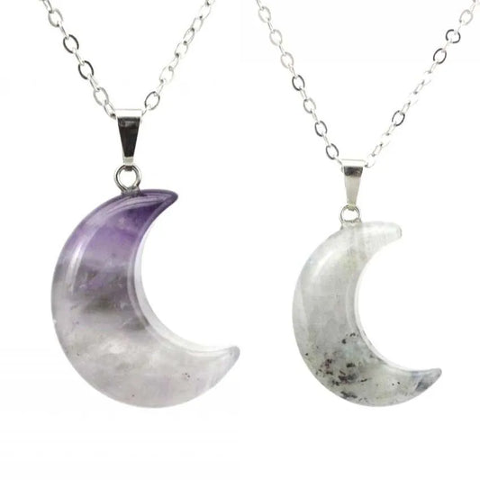 Natural Crystal Stone Crescent Moon Pendant Healing Crystals Quartz Reiki Labradorite Earrings Pendant Necklace For Women Girls  (GoldenCity)