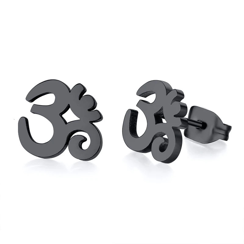 Mens Ankh Cross Stud Earrings for Women Jewelry Stainless Steel AUM OM Casual Unisex Gifts  (GoldenCity)