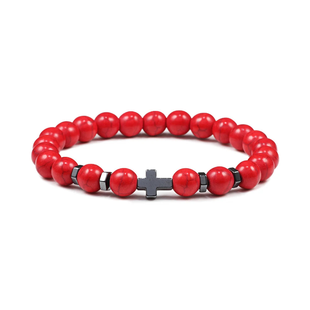 Prayer Men Women Bracelet Hematite Cross Rosary Natural Stone Beads Jesus Onyx Meditation Bracelets Bangles Jewelry Gift Pulsera  (GoldenCity)