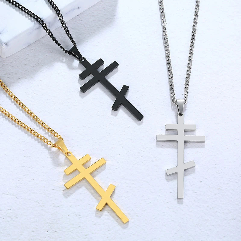 Christian Orthodox Crucifix Jesus Necklaces Russian Cross Prayer Big Pendant Gold Color INRI Crucifix Cross Men Necklace  (GoldenCity)