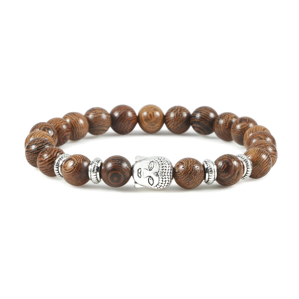 Reiki Tiger Eyes Beaded Buddha Bracelet Natural Stone Bracelet Elastic Rosary Men Women Prayer Charm Yoga Jewelry Gift Pulseras  (GoldenCity)
