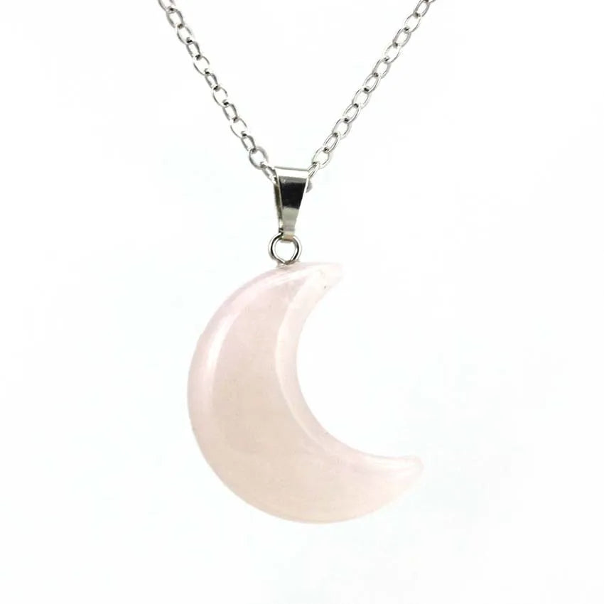 Natural Crystal Stone Crescent Moon Pendant Healing Crystals Quartz Reiki Labradorite Earrings Pendant Necklace For Women Girls  (GoldenCity)