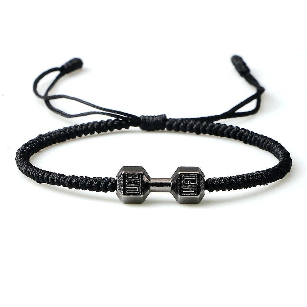 Energy Dumbbell Pendant Braided Bracelet Handmade Nylon Rope Adjustable Bracelet Women Prayer Couple Bangle Jewelry Gift Fashion  (GoldenCity)