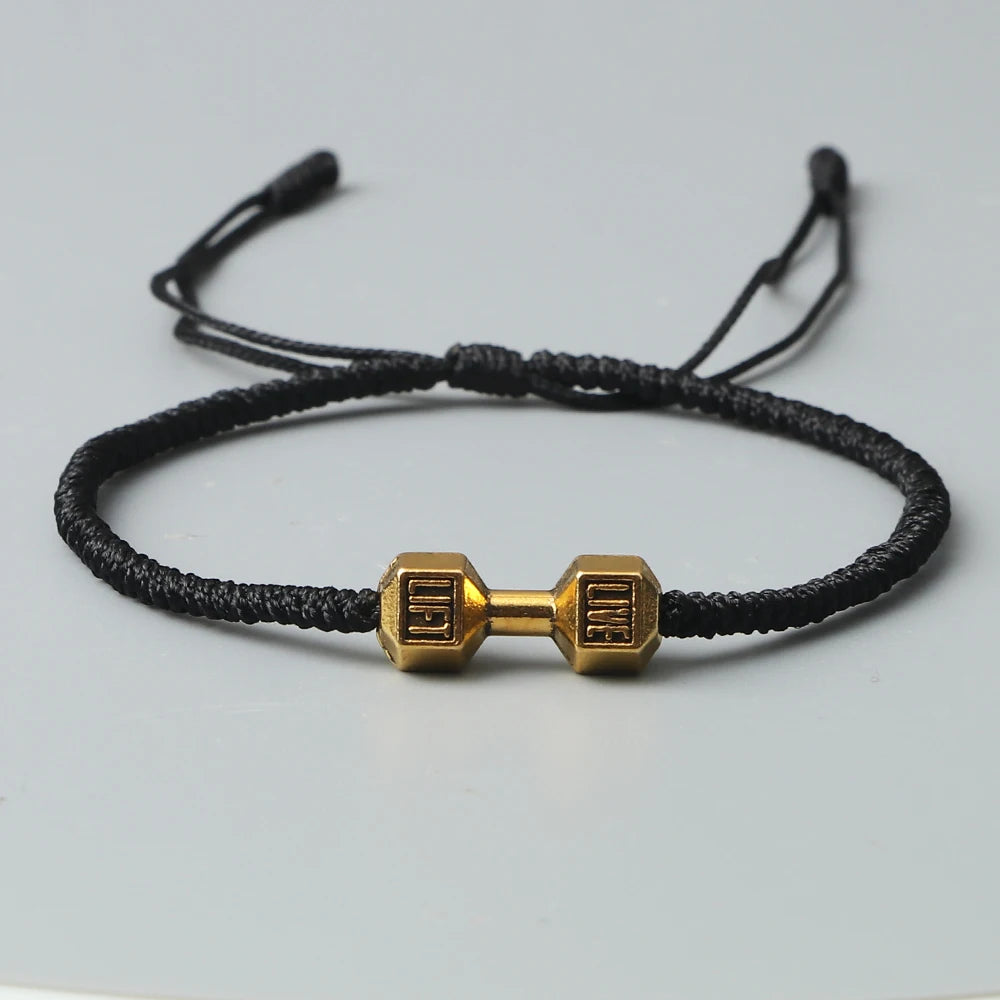 Energy Dumbbell Pendant Braided Bracelet Handmade Nylon Rope Adjustable Bracelet Women Prayer Couple Bangle Jewelry Gift Fashion  (GoldenCity)