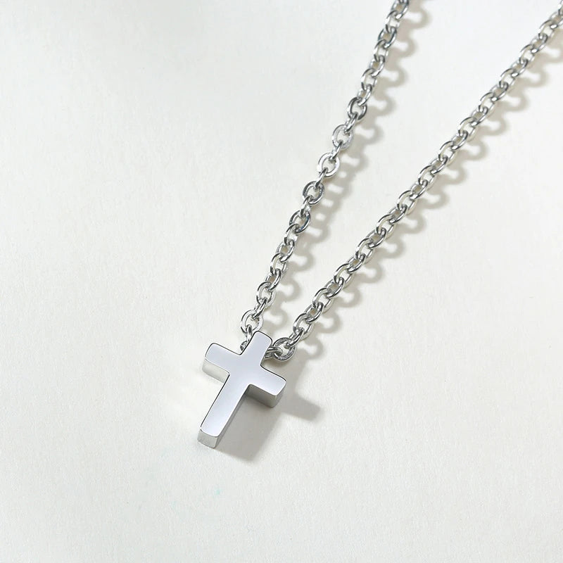 Men's Small Cross Pendant Simple Classic Stainless Steel Jesus Christ Necklaces Religious Women Unisex Jewelry 20" Chain  (GoldenCity)