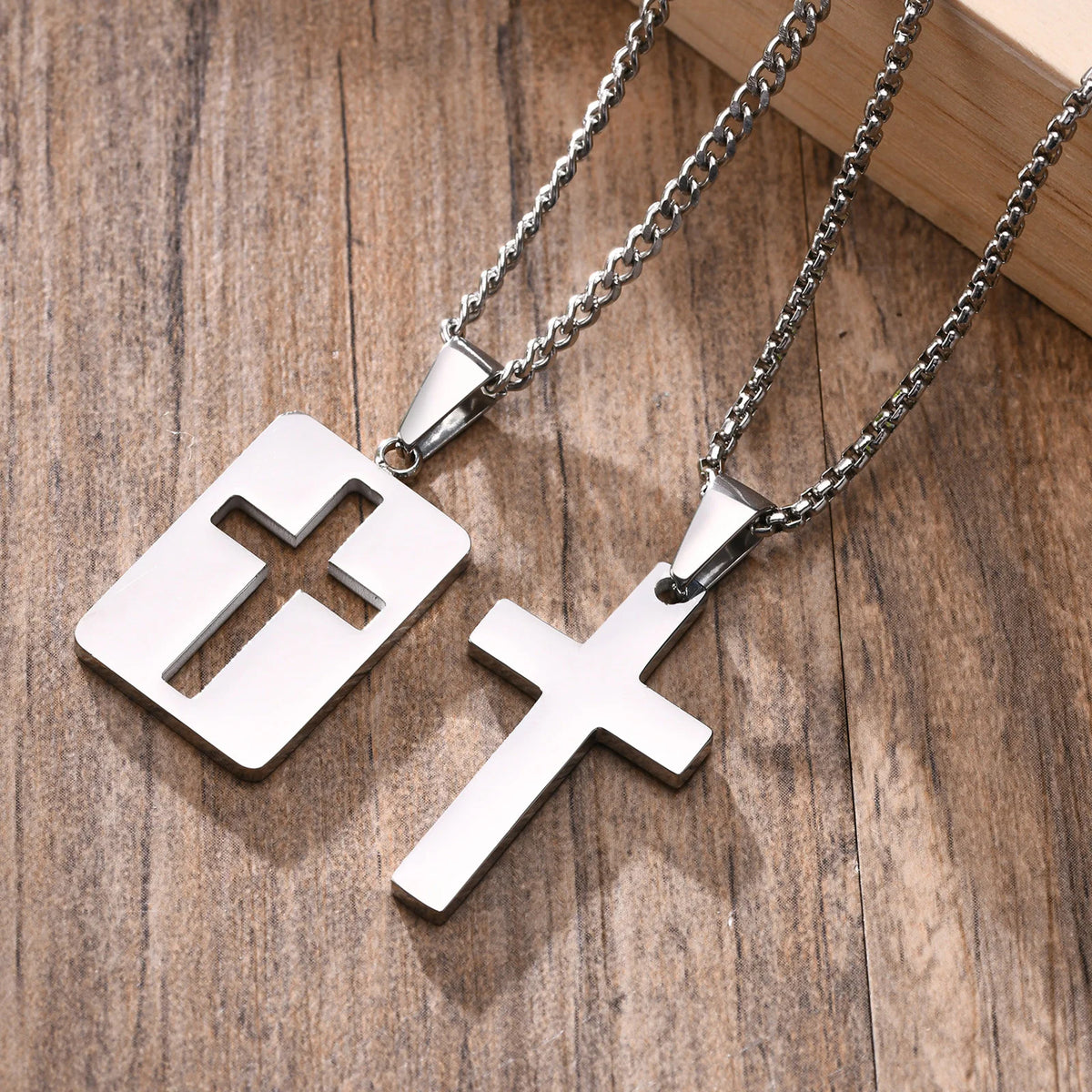 Simple Plain Cross Pendant and Dogtag Duo Necklace Set for Men Women,High Polished Stainless Steel Christian Prayer Jewelry  (GoldenCity)