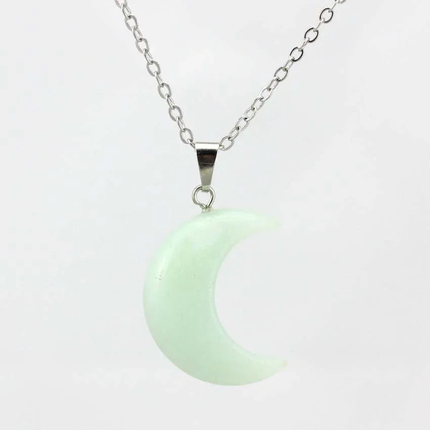 Natural Crystal Stone Crescent Moon Pendant Healing Crystals Quartz Reiki Labradorite Earrings Pendant Necklace For Women Girls  (GoldenCity)