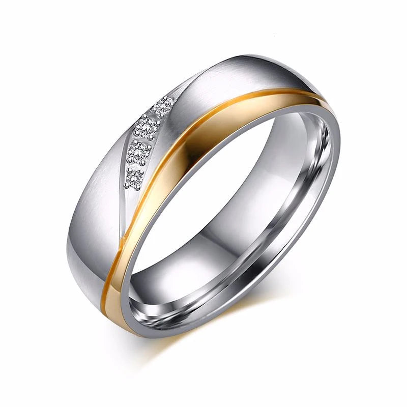 Gold Color Wedding Bands Ring for Women Men Jewelry Stainless Steel Engagement Ring Couple Anniversary Gift Amazing Price  (GoldenCity)